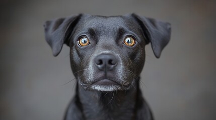 Portrait of a black dog with expressive eyes.