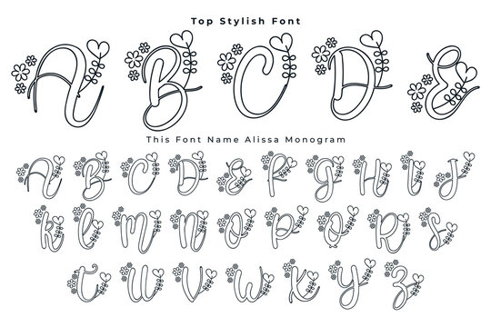 This Font Name Alissa Monogram. Beautiful delicate alphabet and vintage style Font. For wedding invitations, cards, decoration.