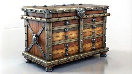 Wooden Chest with Metal Accents and Drawers