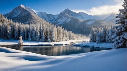SnowyMountainValleyBackgrounds, WinterLandscapeVisuals, SnowCoveredNatureScenes, FrozenValleyDesigns
