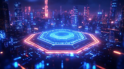 Futuristic cityscape event digital hub urban environment high-tech concept