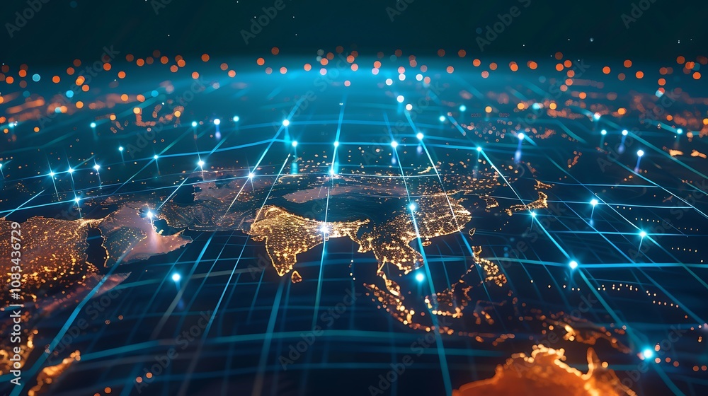 Wall mural global network of glowing lines and nodes, symbolizing a connected world.