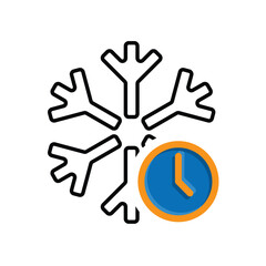 Obraz premium freezing icon, cooling time, snowflake with clock, thin line symbol on white background. mixed design style. vector design template