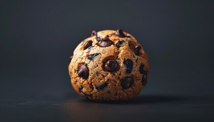Obraz premium A single chocolate chip cookie on a dark background.