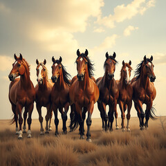 High resolution seven horses wall art poster for wall decoration, seven horses images illustration.