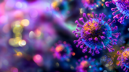 Fototapeta premium Microscopic visualization of vibrant virus particles science lab digital art abstract environment close-up view artistic representation