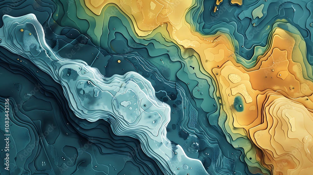Poster abstract 3d illustration featuring a dynamic landscape with layered, flowing forms.
