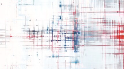 Fototapeta premium Abstract composition with intersecting lines and color gradients in red, blue, and white.