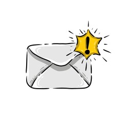 the incoming message icon has not been opened. caution message icon. Be careful when opening letters or messages