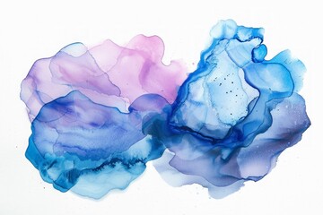 Obraz premium Abstract watercolor composition in shades of blue and purple with soft overlapping layers on a white background. Flowing, organic shapes create a calm, ethereal effect. Generative AI
