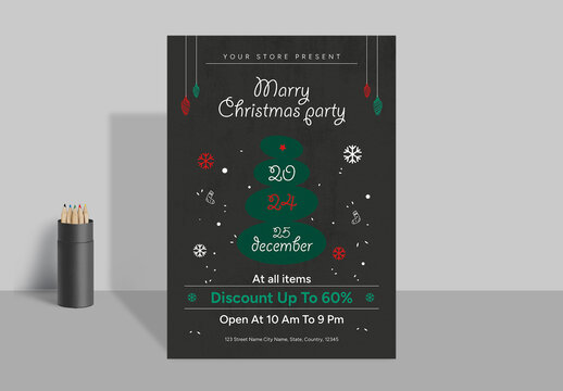 Christmas Party Poster Template with Rounded Christmas Tree