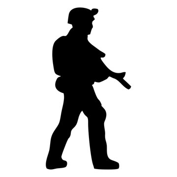 black silhouette soldier walking with rifle