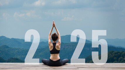 Happy new year start up 2025.  Yoga women lifestyle exercise and pose for healthy life. people...