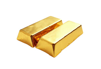 A yellow golden gift box sits near a stack of gold bars and golden gift boxes, isolated as a 3D object