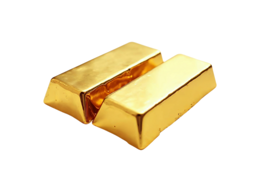 A yellow golden gift box sits near a stack of gold bars and golden gift boxes, isolated as a 3D object