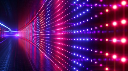 Obraz premium A vibrant tunnel of colorful LED lights creating a futuristic atmosphere.
