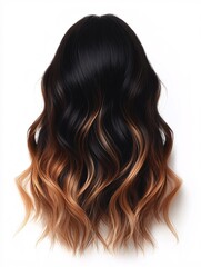 Naklejka premium A chic hairstyle with a smooth transition from deep hues at the roots to bright ends, set against a crisp, neutral backdrop.