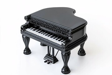 Fototapeta premium This isolated grand piano features a sleek black finish and intricate details, ideal for music-themed projects.