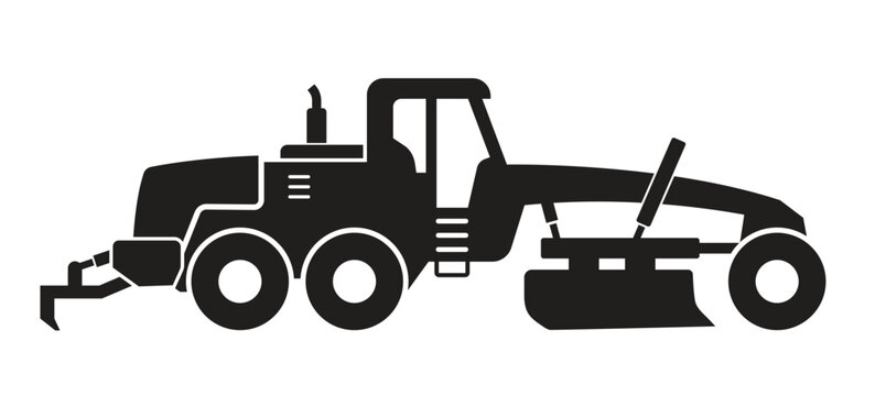 simple road grader silhouette side view simplified vector isolated on transparent background