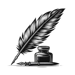 Quill pen and inkwell, vintage style.