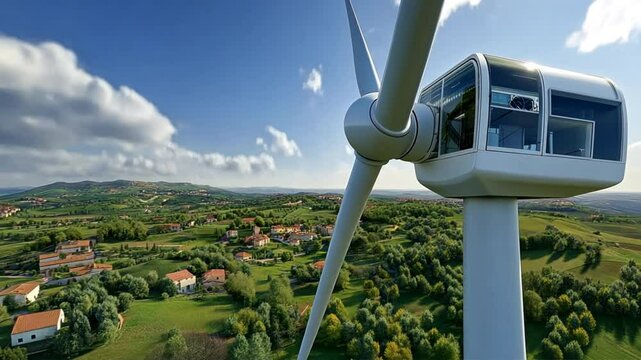 High-capacity wind turbine in operation, delivering green energy with advanced technology in a rural setting.