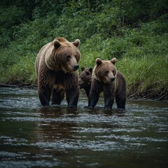 brown bear in the lake
