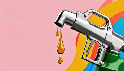 Naklejka premium Fuel flowing from a gas pump urban setting digital artwork colorful background close-up view energy concept