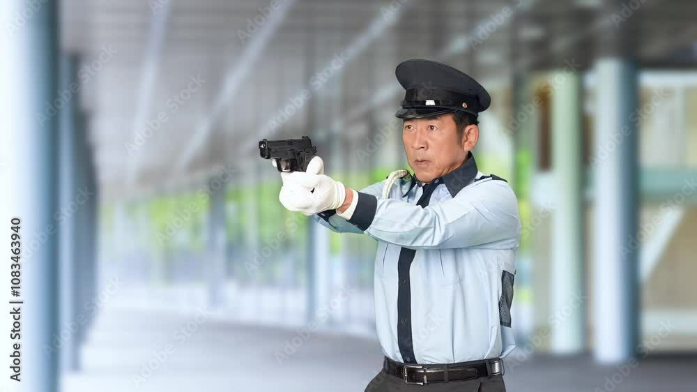 Aufkleber 軍隊、警察、警官、警察官、パトロール、セキュリティ、拳銃、ピストル、発砲、射撃、訓練、警備員、警戒、犯罪、防犯、日本人、男性、危険、ハンドガン、緊急、自衛官、機動隊、犯人、現行犯、制圧、警告、トレーニング、警備、保安、ボディガード、巡回、監視、取り締まり、警備会社、制服、お巡りさん、交番、逮捕、犯行、現場、巡査、スローモーション、通路、病院、ビル、施設、役所、エントランス、入口、人物