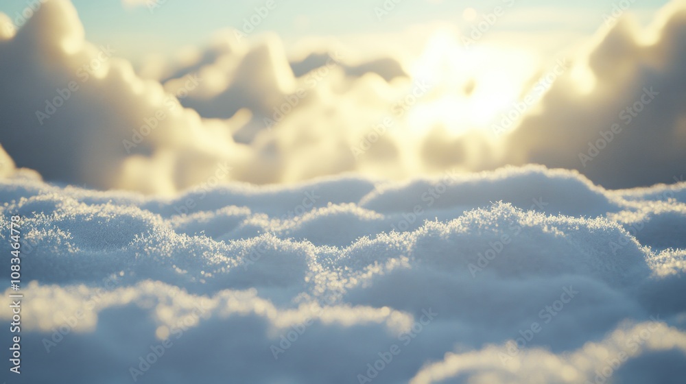 Poster sunlit snowdrift with blurred sunset cloudscape in the background