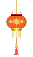 Traditional Red and Gold Chinese Lantern Golden Floral Design, Lunar New Year Isolated on Transparent Background, for Festivals, Celebrations, and Decorative Element