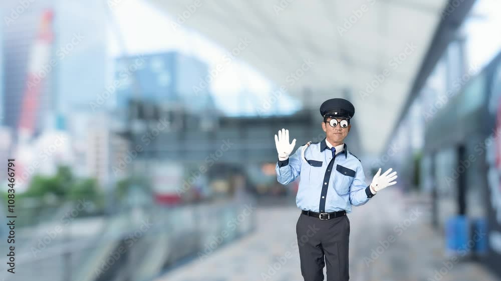 Leinwandbilder ダンス、警察官、警察、踊る、警官、警備員、警備、パーティー、コスプレ、お笑い、コメディ、全身、ギャグ、ふざける、制服、ハロウィン、セキュリティ、警備会社、防犯、防災、守衛、ガードマン、門番、職業、仕事、アルバイト、見張り、保安、ボディガード、交通整理、楽しい、男性、日本人、眼鏡、メガネ、面白い、パーティーグッズ、コメディアン、芸人、コント、漫才、スローモーション、駅、駅前、都市、治安、社会、都会、