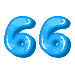 Blue color number 66 sixty six vector illustration, number 66 clip art in cartoon kids style