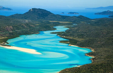 Breathtaking Aerial View of Whitehaven Beach and Hill Inlet, Whitsunday Island, Queensland, Australia