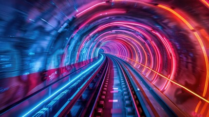 Fototapeta premium Colorful Neon Tunnel with Vibrant Lights