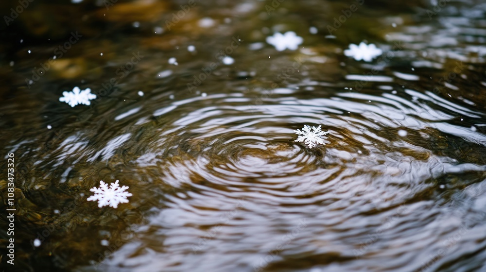 Poster snowflake floating on rippling water