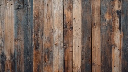 Obraz premium Vertical image of a wooden plank wall with natural grain and texture, showcasing various shades of brown and visible knots