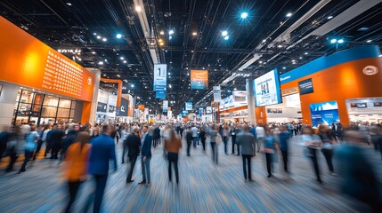 Obraz premium Business networking event convention center indoor exhibition modern environment wide angle view commerce growth