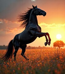 Horse on the background of a sunset