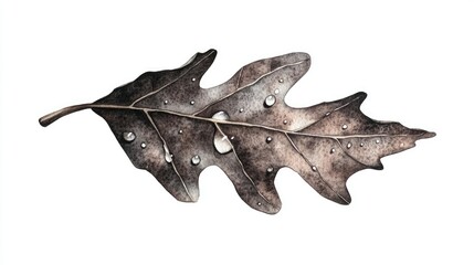 Fototapeta premium Watercolor Leaf with Dewdrops on White Background