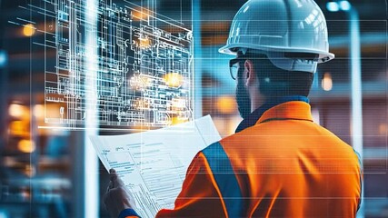 Engineer Reviewing Digital Blueprint 