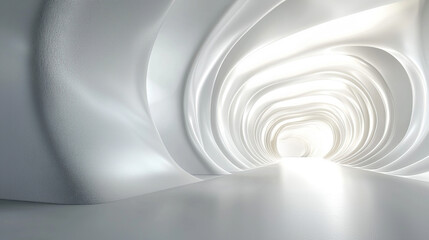 Obraz premium 3D render of an abstract white background with curved lines and light, in a minimalistic style