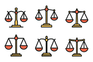 A set of balance scale outline icons with flat vector