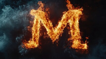 Fiery Letter M Surrounded by Smoke and Flame, Captivating Typography for Bold Statements and Creative Designs in Digital Artwork and Media Projects