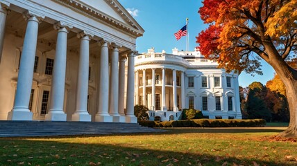 Obraz premium Iconic Neoclassical White House, A Symmetrical Symbol of American Patriotism and History V5