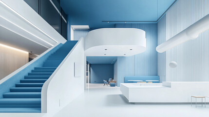 Fototapeta premium Modern Greek-style living room with whitewashed walls, Nice modern interior of new luxury hospital, bright colors