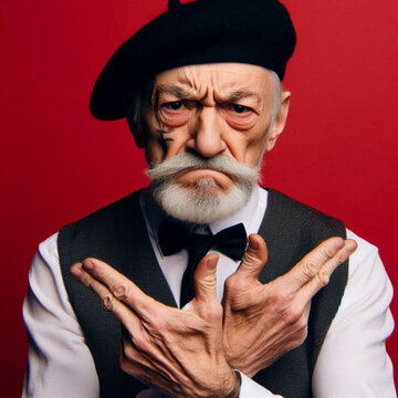Personne &acirc;g&eacute;e qui fait des signes de doigts fa&ccedil;on gangster