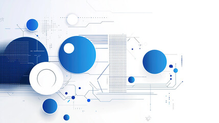 Obraz premium Blue technology background, blue circles and lines on a white background, vector illustration style