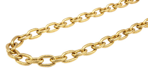 Obraz premium A shiny, textured gold chain featuring bold oval links, emphasizing elegance and luxury, set against a transparent background