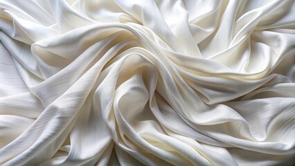 Obraz premium Soft Crumpled White Fabric with Flowing Textures and Pleats in Panoramic View, Showcasing Lightweight Linen or Cotton Material for Elegant Textural Photography