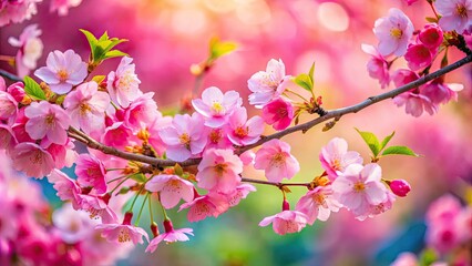 Fototapeta premium Soft Pink and Red Cherry Blossoms in Spring - Candid Photography of Blooming Flowers on Branches for Nature Lovers